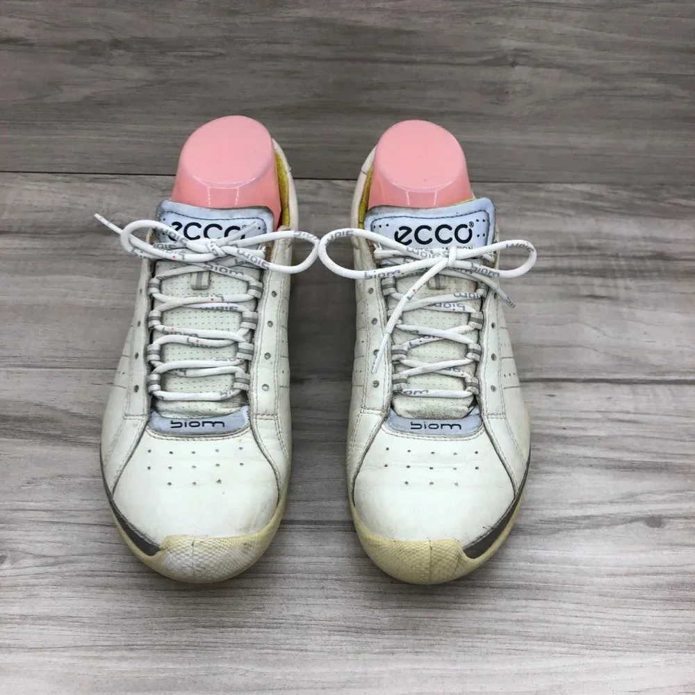 Ecco Golf Shoes Womens EU 39 Biom White Yak Leather Lace Up Spikeless Cleats